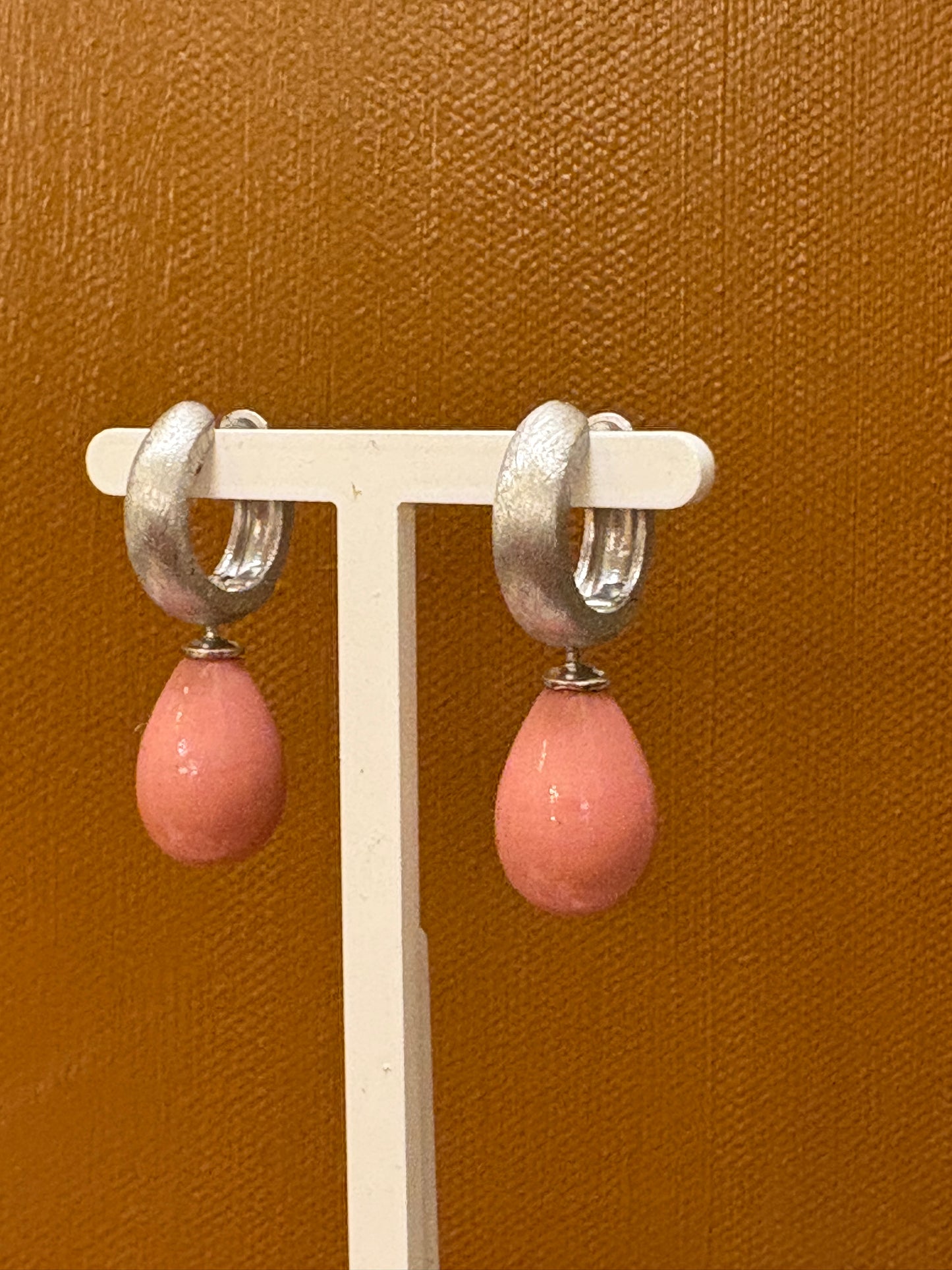 Gammel rosa glasdråbe vedhæng sølv top 16x11 mm