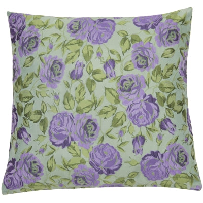 Pude med grønne blade og lilla blomster