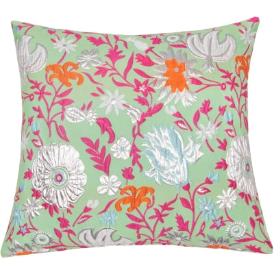 Pude i mintgrøn med pink,orange og sølv blomster