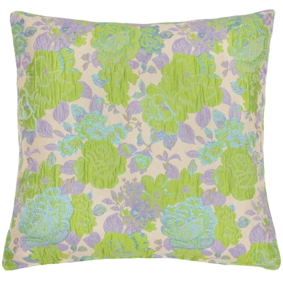 Pude med grønne, blå og lilla blomster