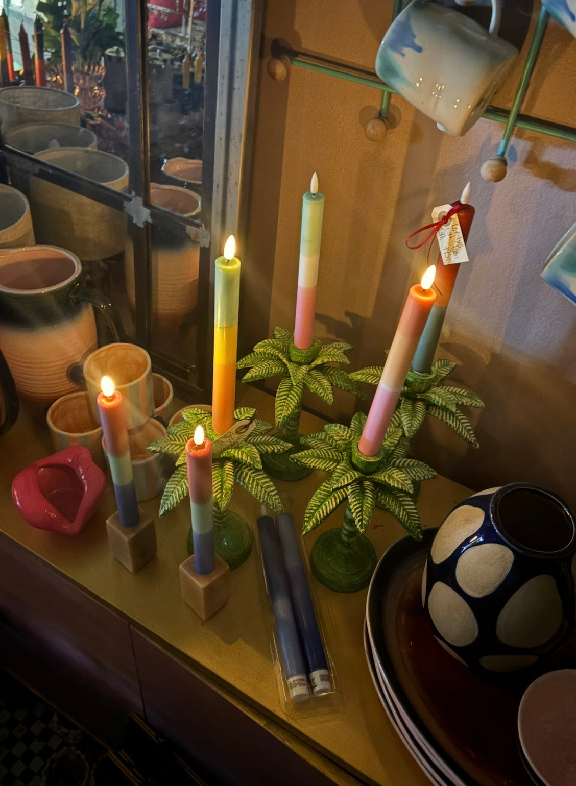 Grøn palme lysestage