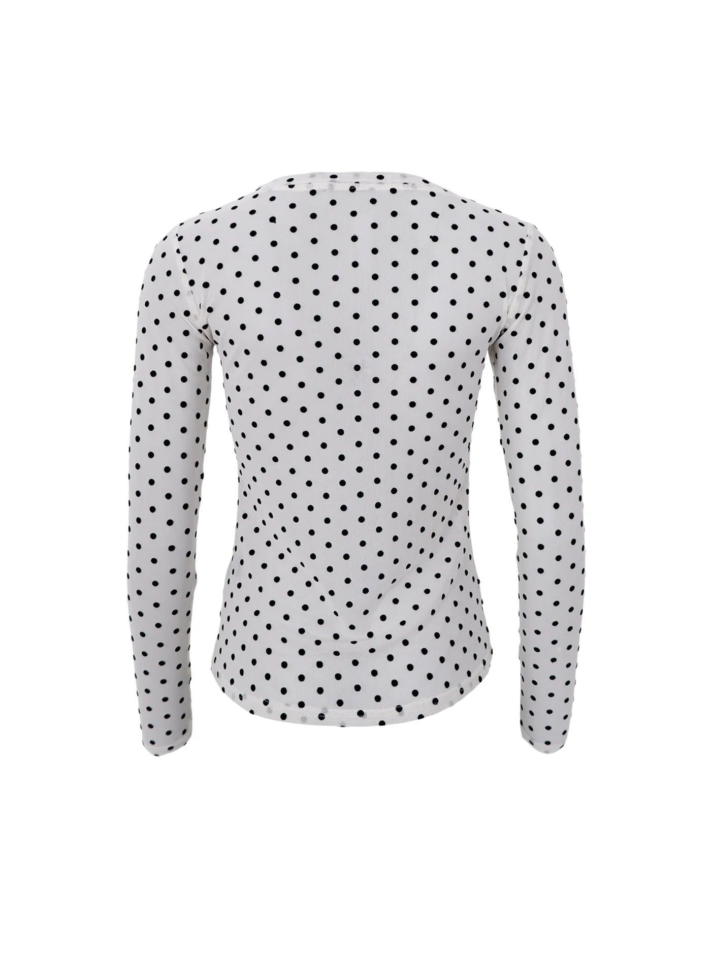 Langærmet mesh bluse med prikker - off white og sort