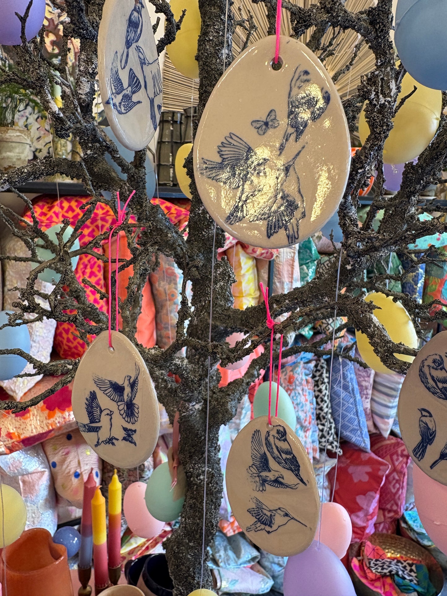 Håndlavede Påskeæg med Blåt Fugletryk