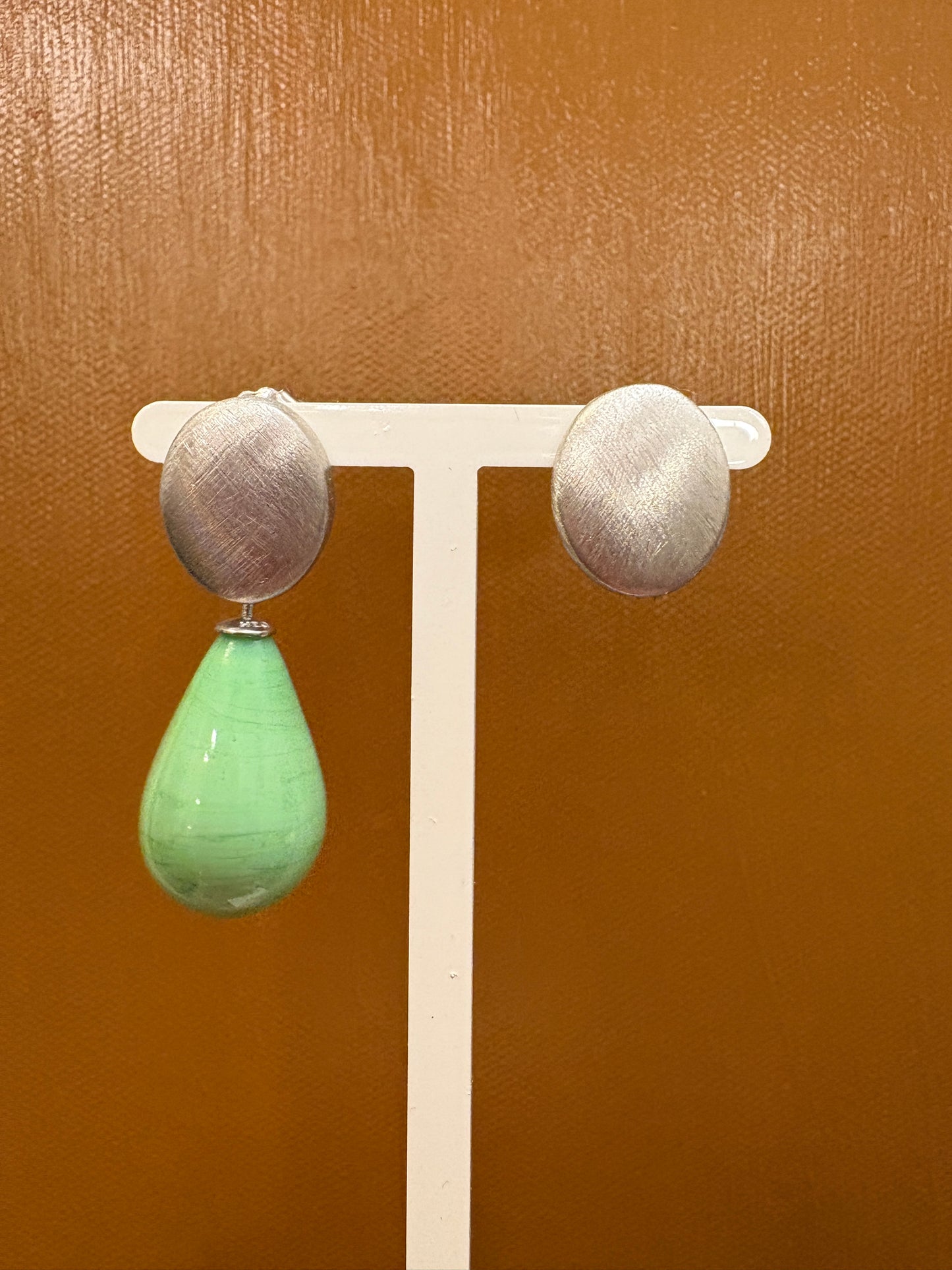 Mint grøn glasdråber vedhæng sølv top 24x12 mm