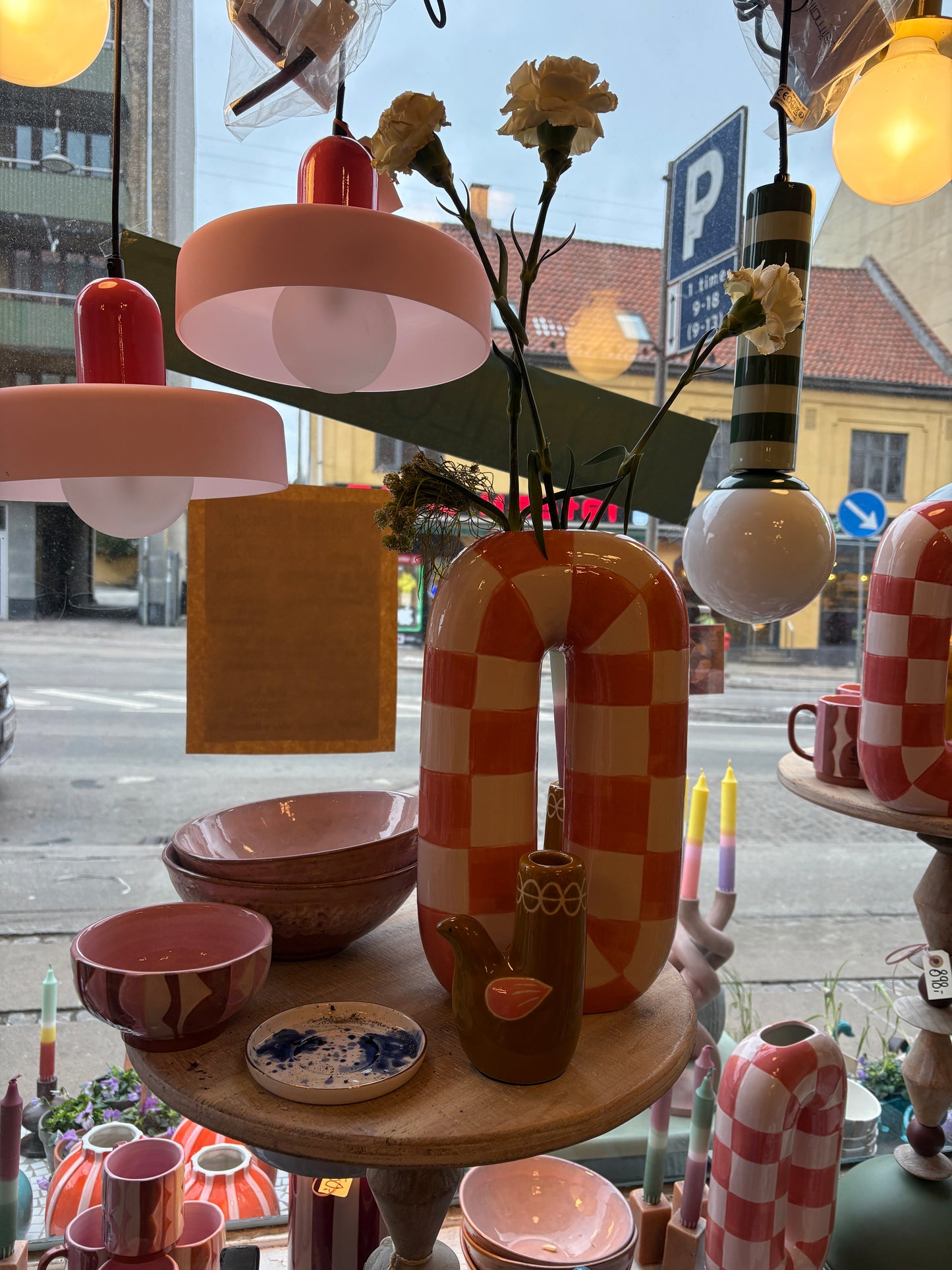 Fugle lysestage brun / lyserød