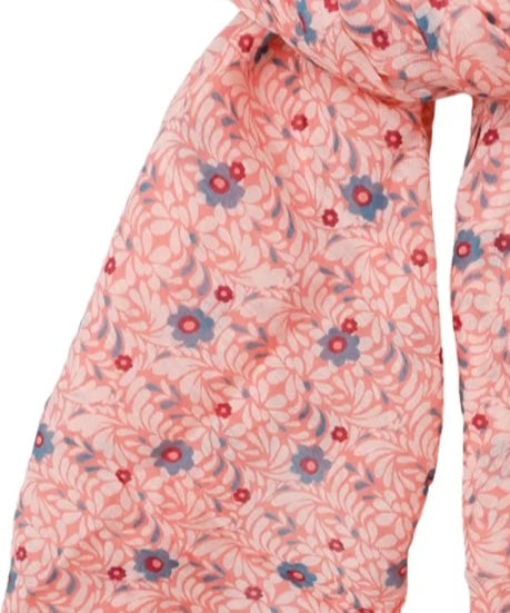 Coral farvede tørklæde med blomster print