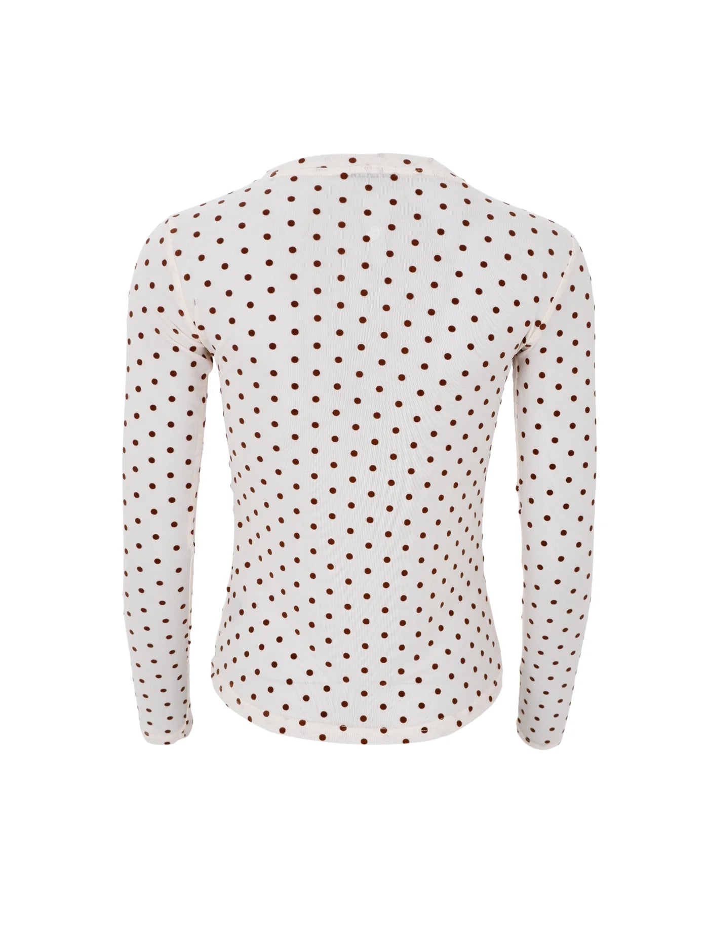 Langærmet mesh bluse med prikker – creme & brun