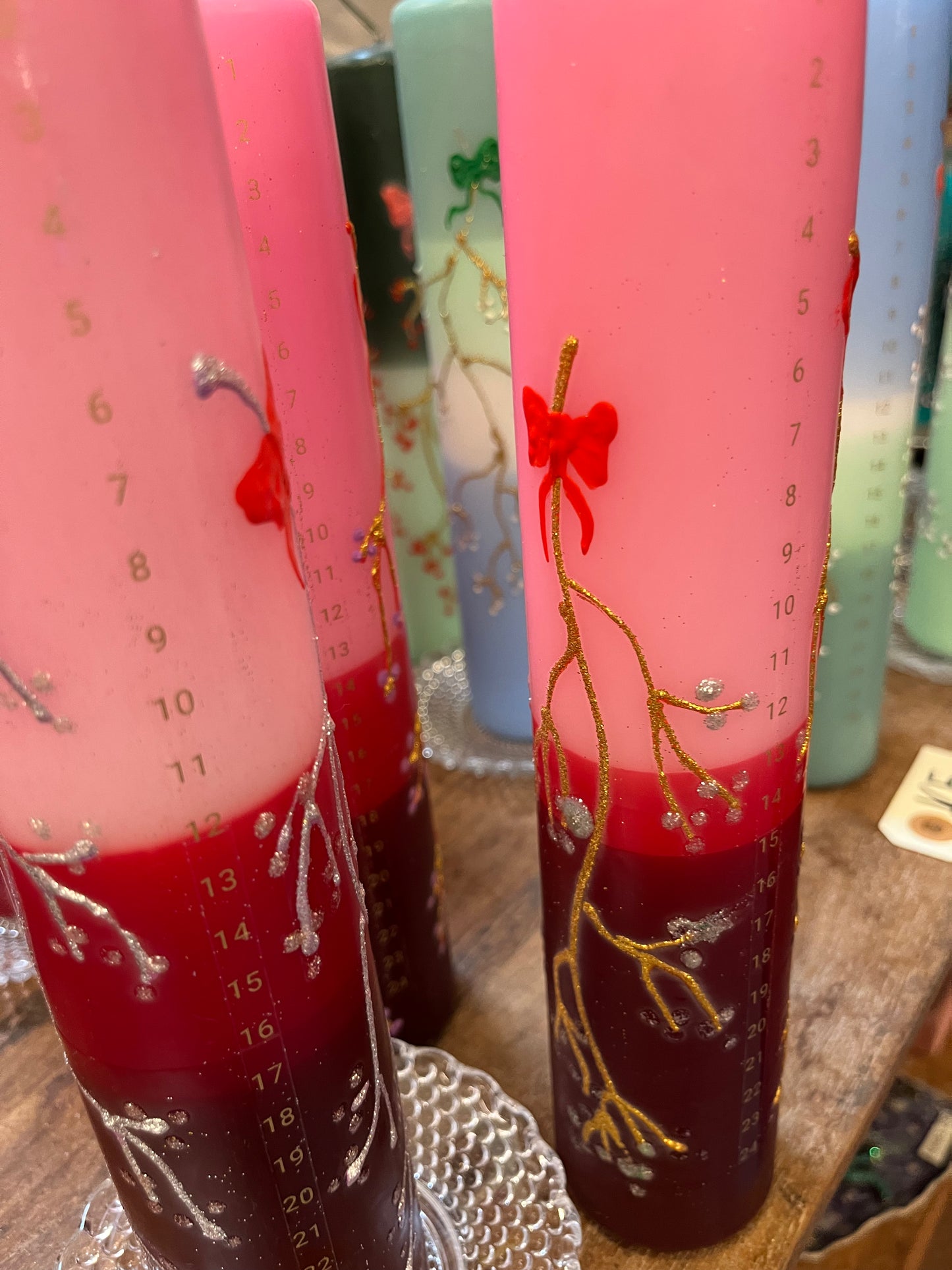 Kalenderlys lysrød, klassisk rød og bodaux