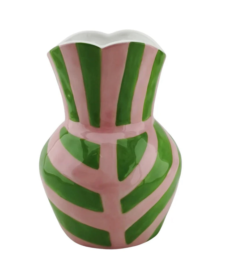 Lyserød og grøn stribet vase
