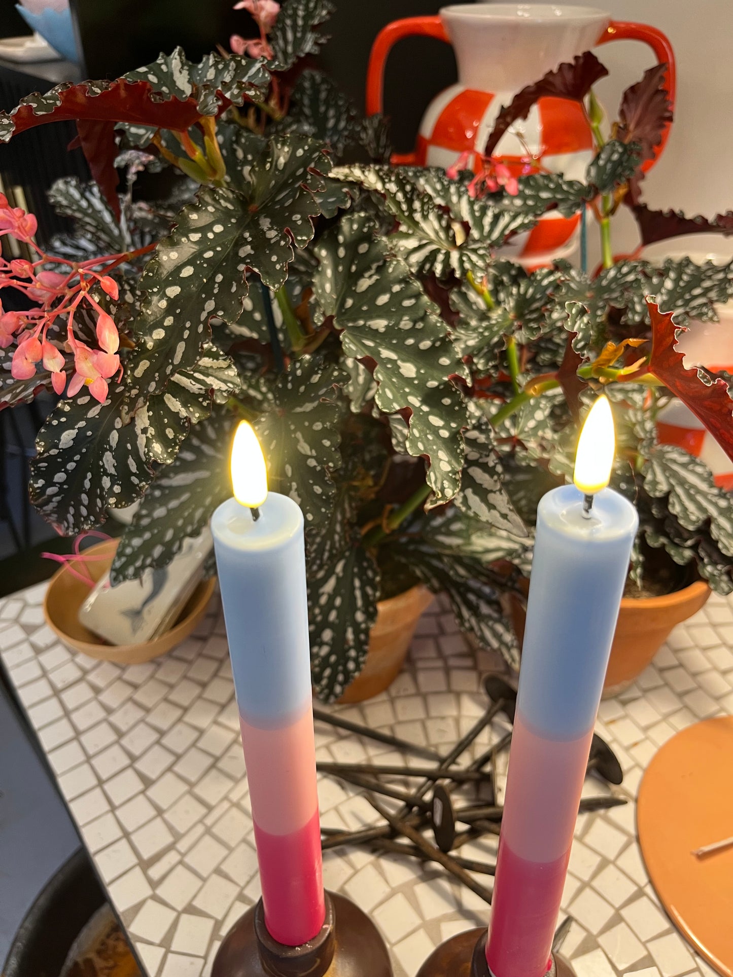 Led stagelys blå/lilla, lyserød og pink