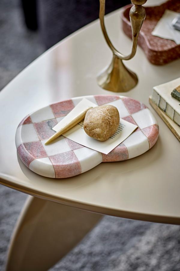 Marmorfad med rosa og beige tern - Poleret naturmarmor