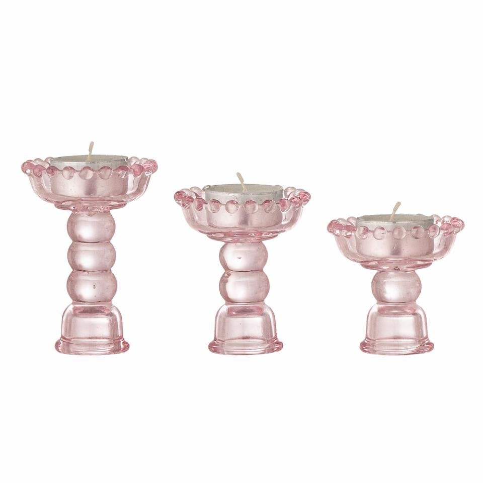 Rosa glas lysestager