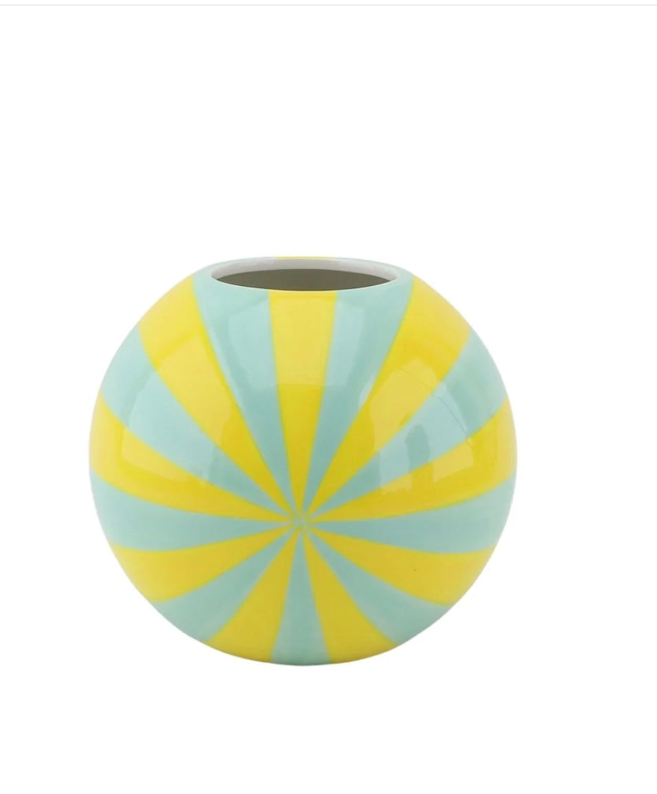 Bolchestriber keramik vase gul / mint størst