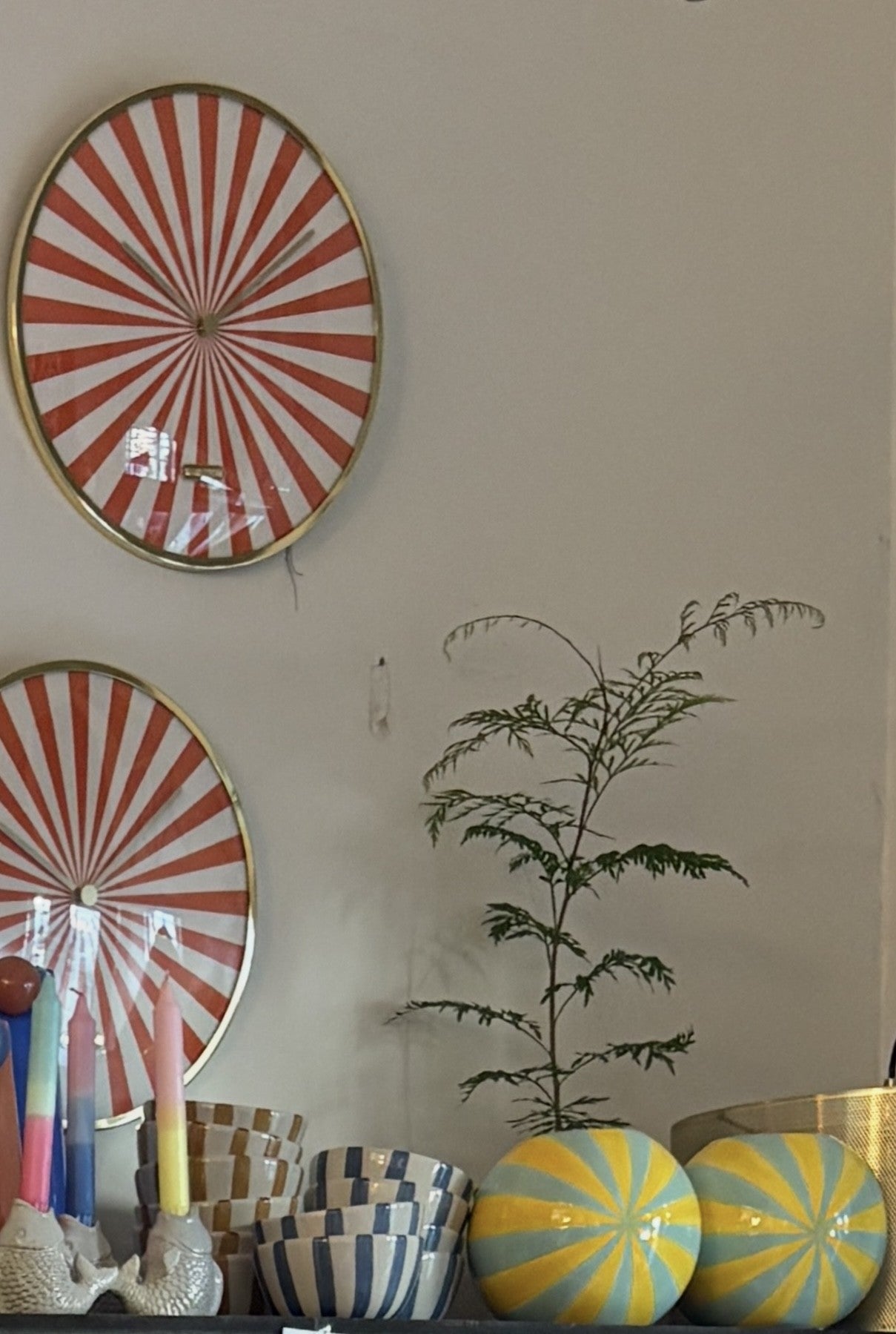 Bolchestriber keramik vase gul / mint størst