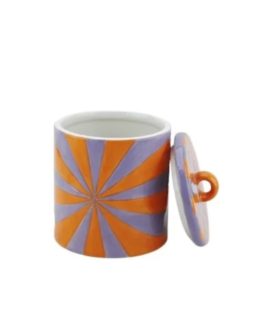 Bolchestribet keramik krukke orange / lilla mindst