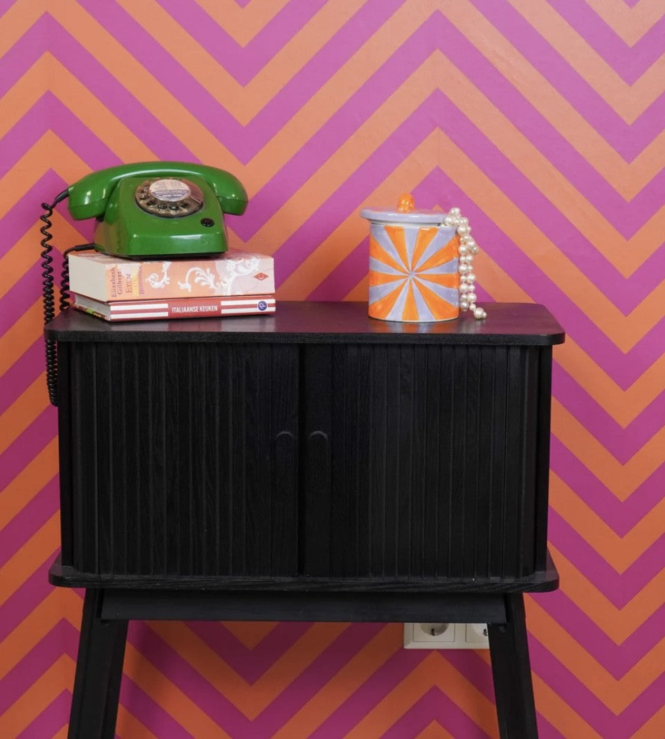 Bolchestribet keramik krukke orange / lilla mindst