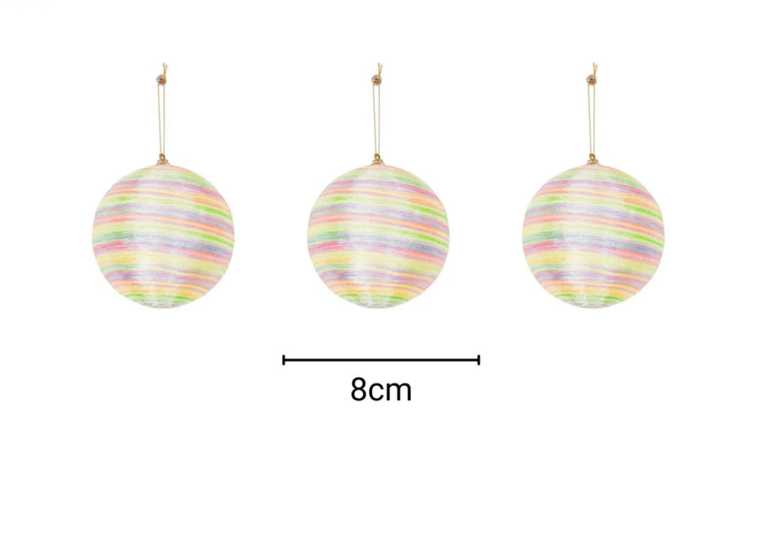 Julekugler i stribet neon faver, mindst
