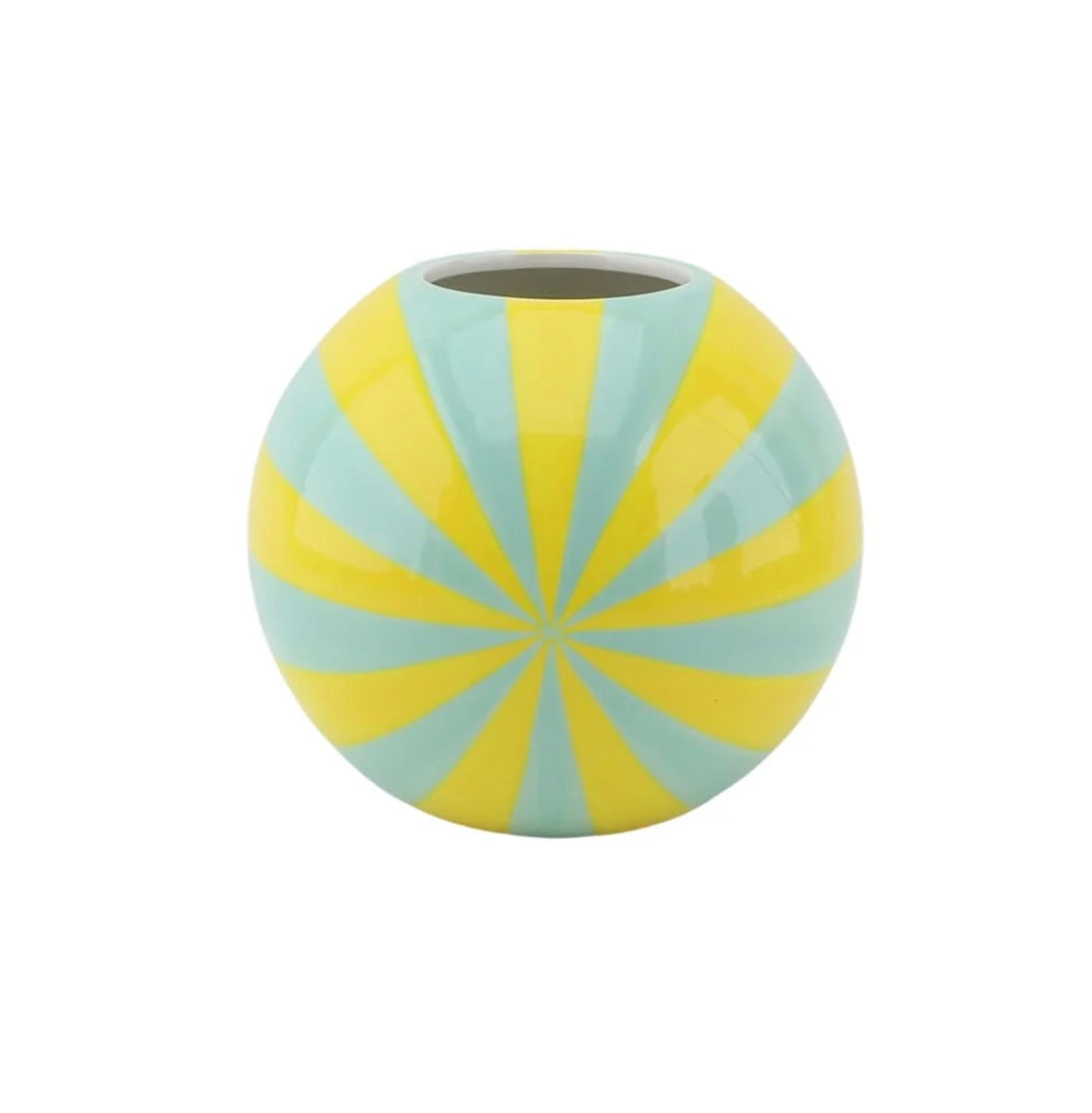 Bolchestriber keramik vase gul / mint størst