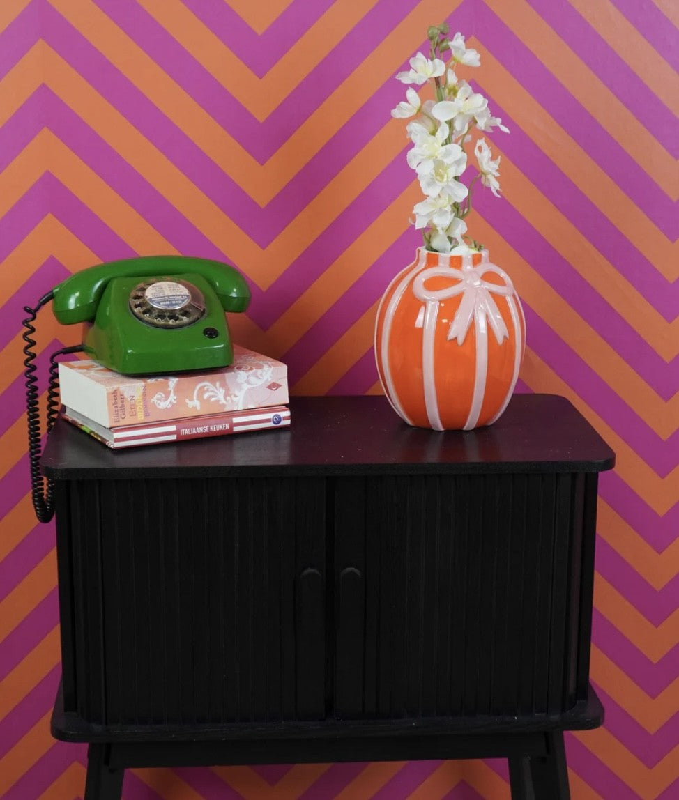 Orange og lyserød keramik vase med sløjfe