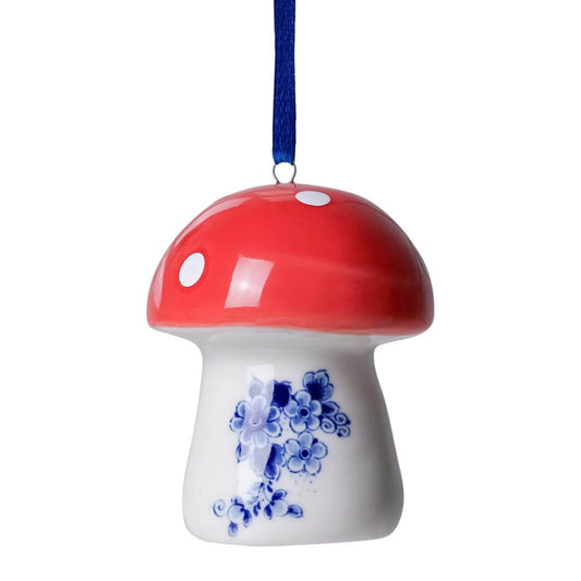 Svamp i porcelæn med rund “hat” – Juleophæng, 7,5 cm