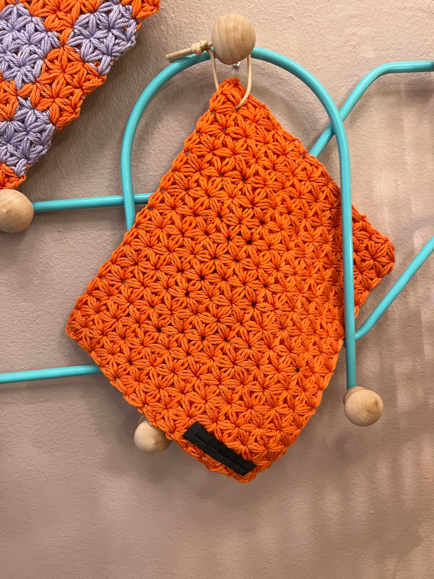 Grydelapper orange / lys lilla