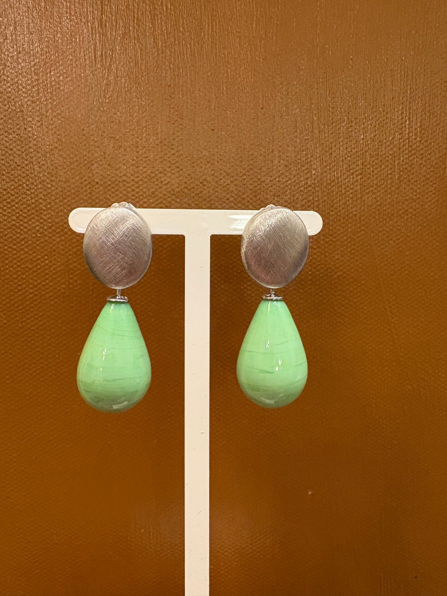 Mint grøn glasdråber vedhæng sølv top 24x12 mm