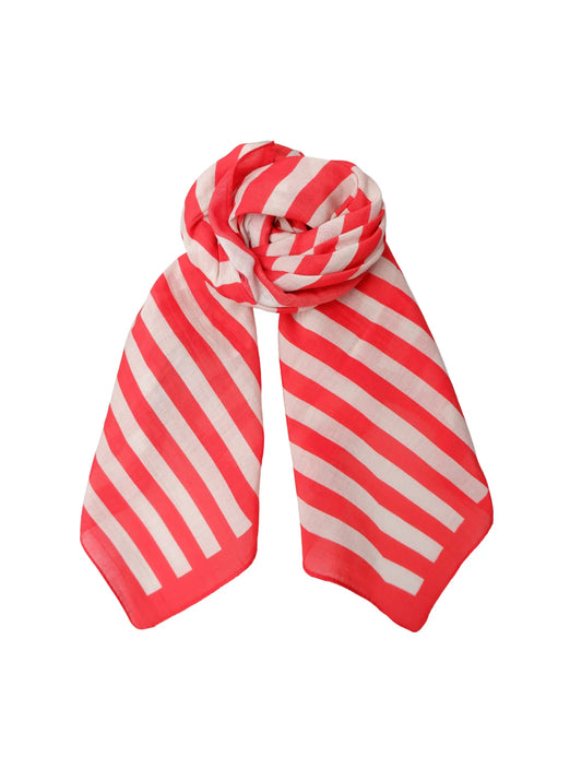 Stribet minitørklæde - Rød/hvid i bomuld & silke