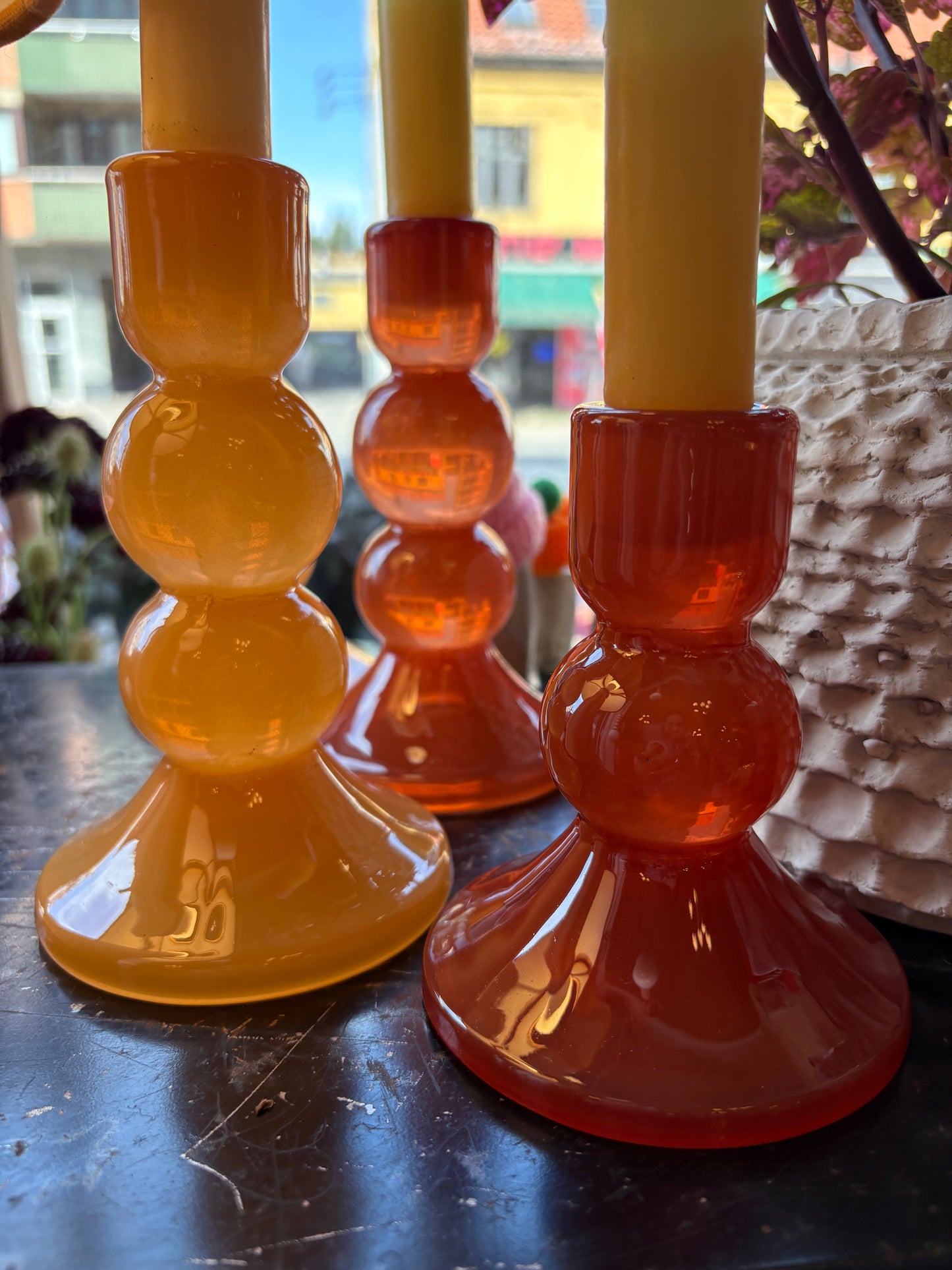 Glas lysestage – Dyb orange