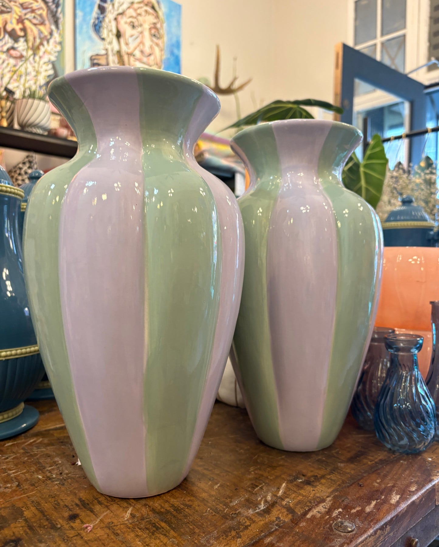 Keramikvase – Lys grøn & lilla