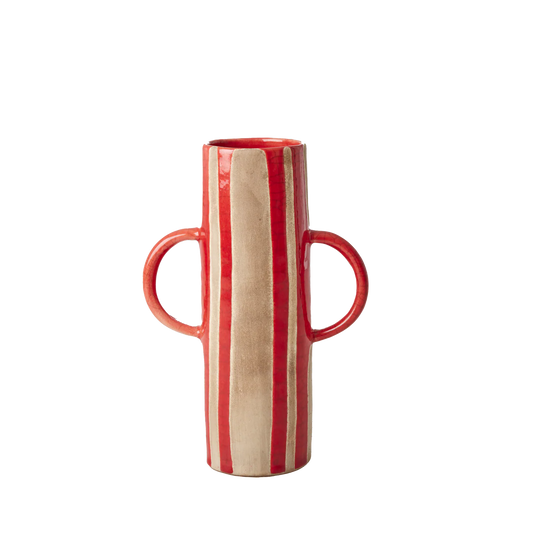 Håndmalet keramik vase med røde stribe
