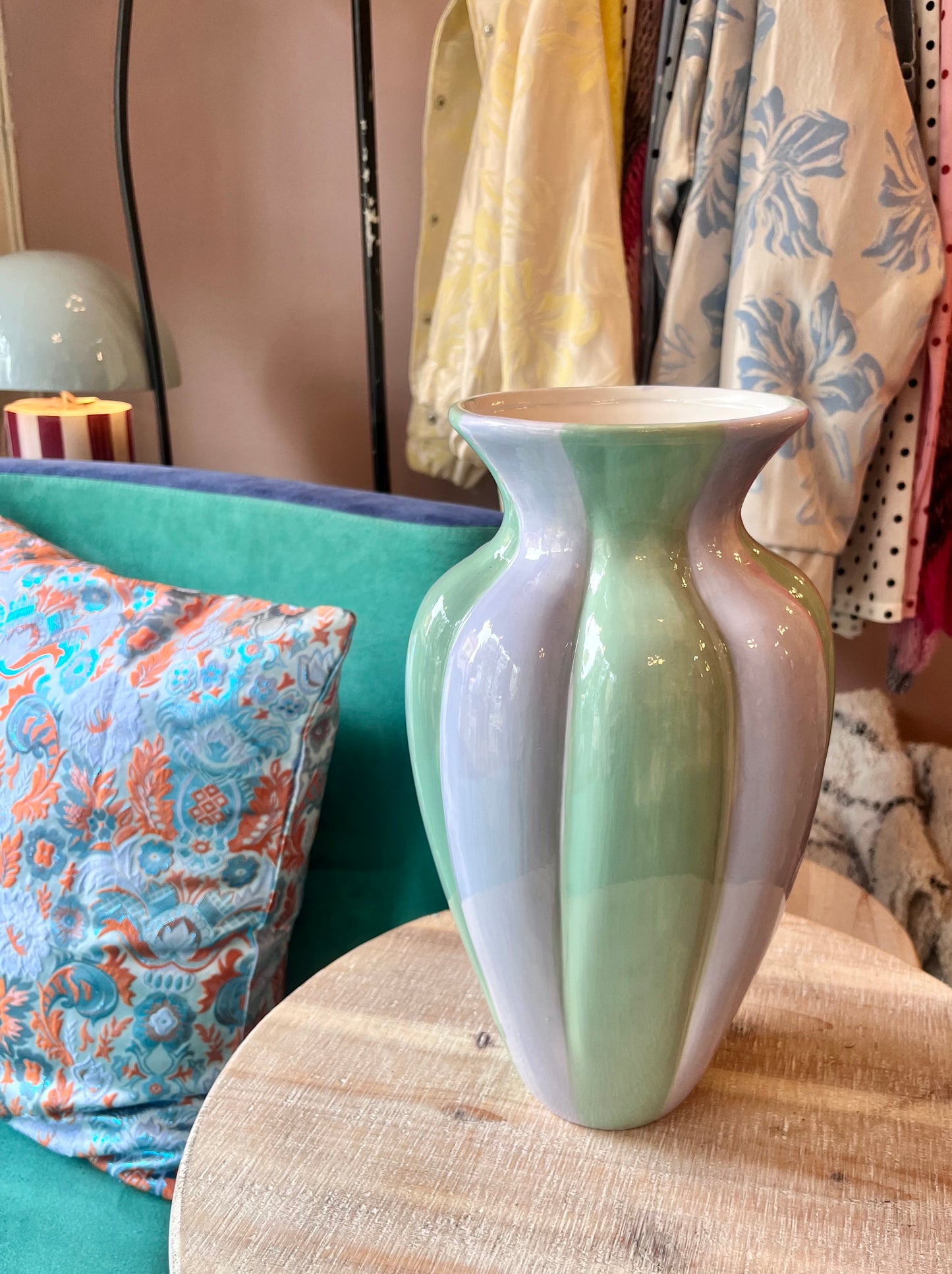 Keramikvase – Lys grøn & lilla