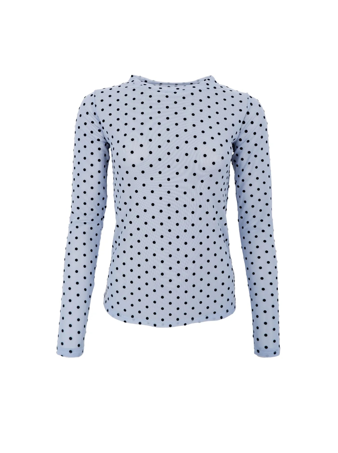 Langærmet mesh bluse - jeans blue med sorte prikker
