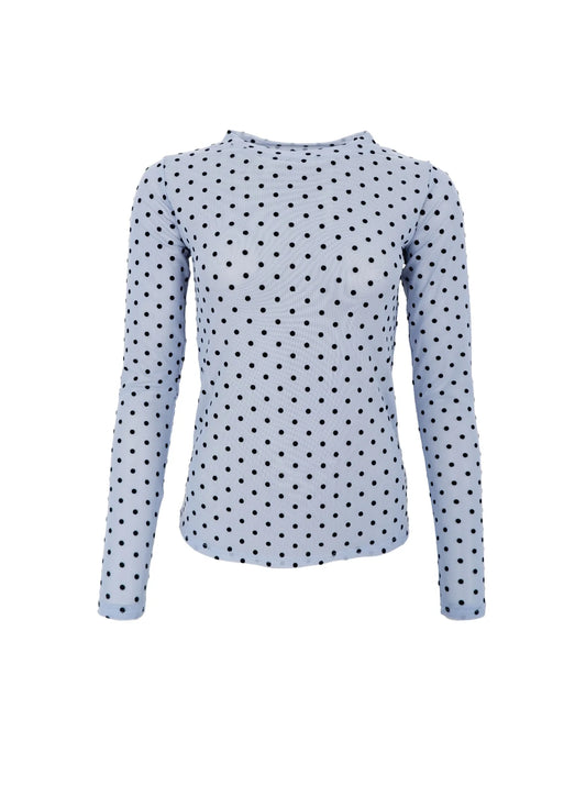 Langærmet mesh bluse - jeans blue med sorte prikker