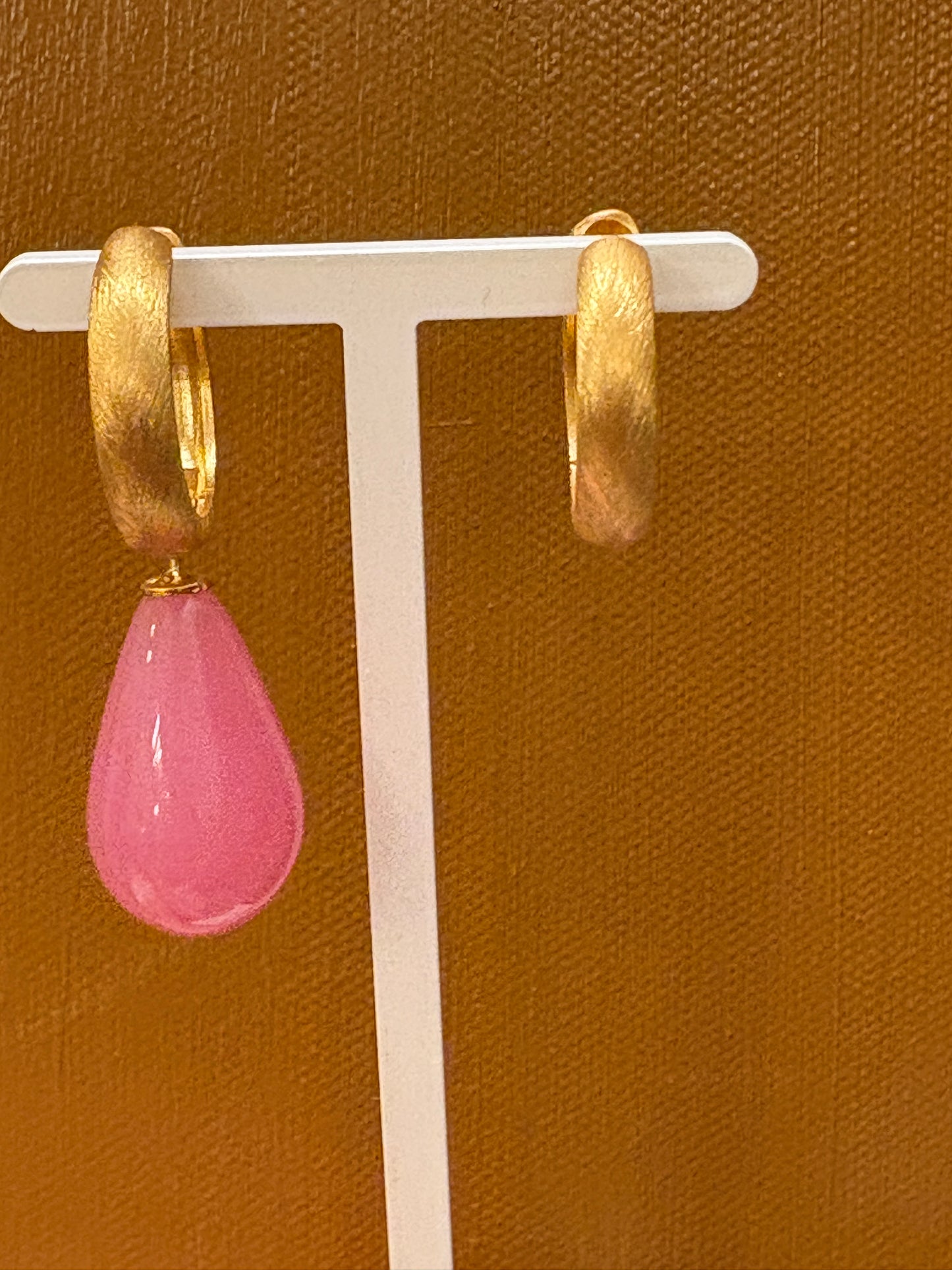 Rosa glasdråbe forgyldt top 24x12 mm