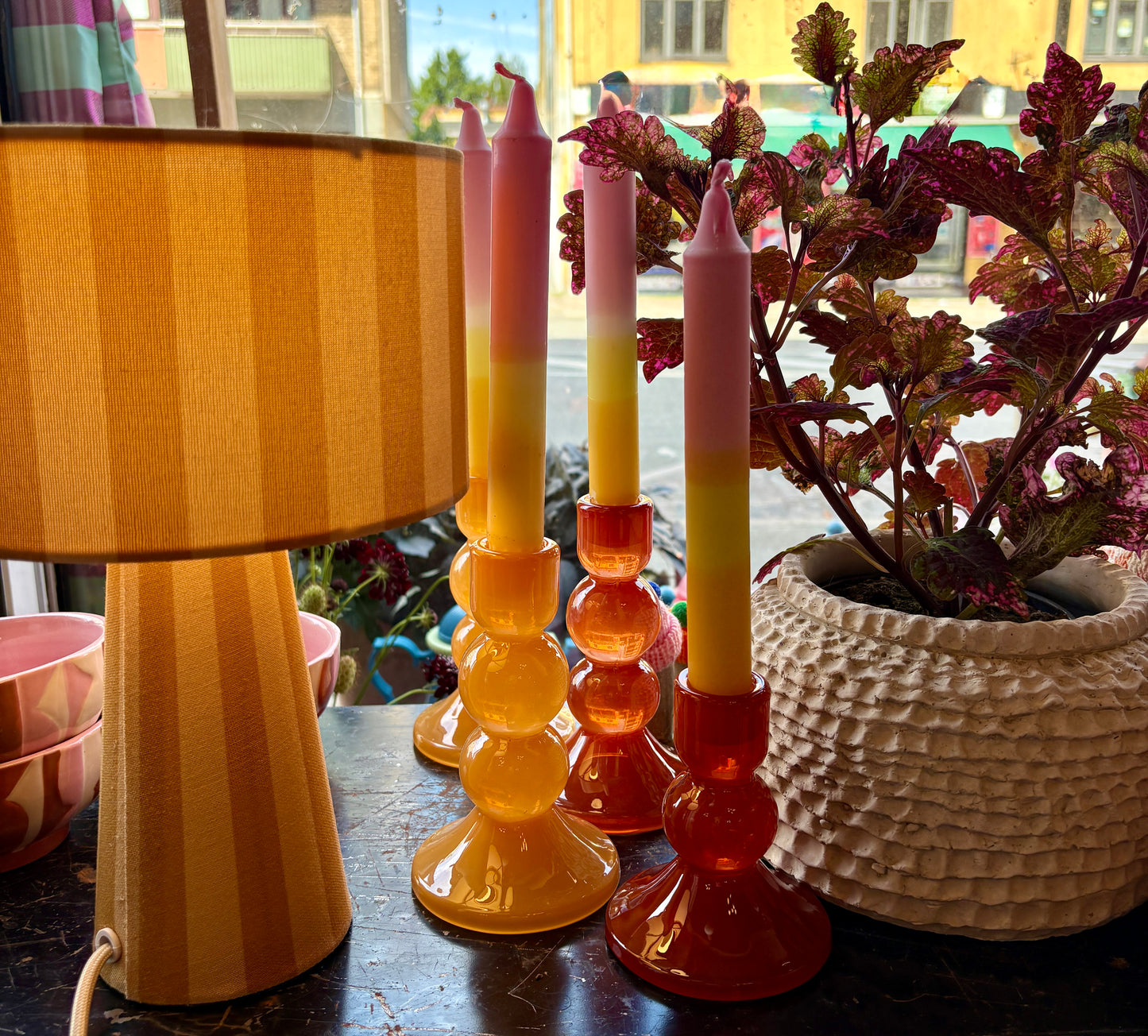 Glas lysestage – Dyb orange