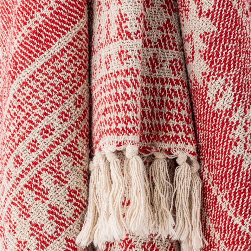 Plaid – Rød med Snefnugsmotiv | 160 x 130 cm.