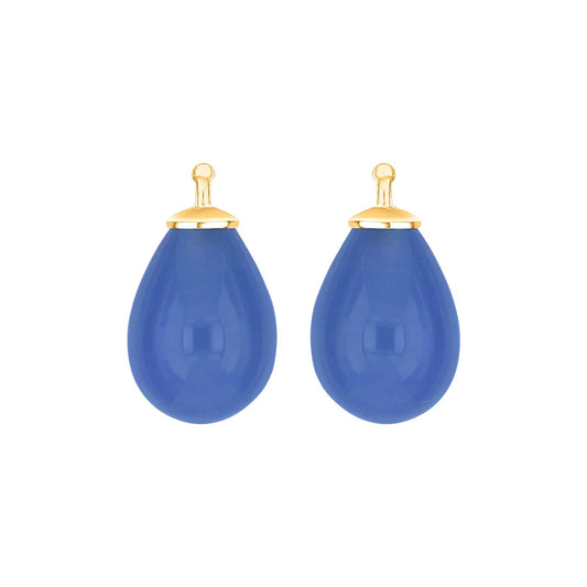 Blå glasdråb vedhæng forgyldt top 16x11 mm