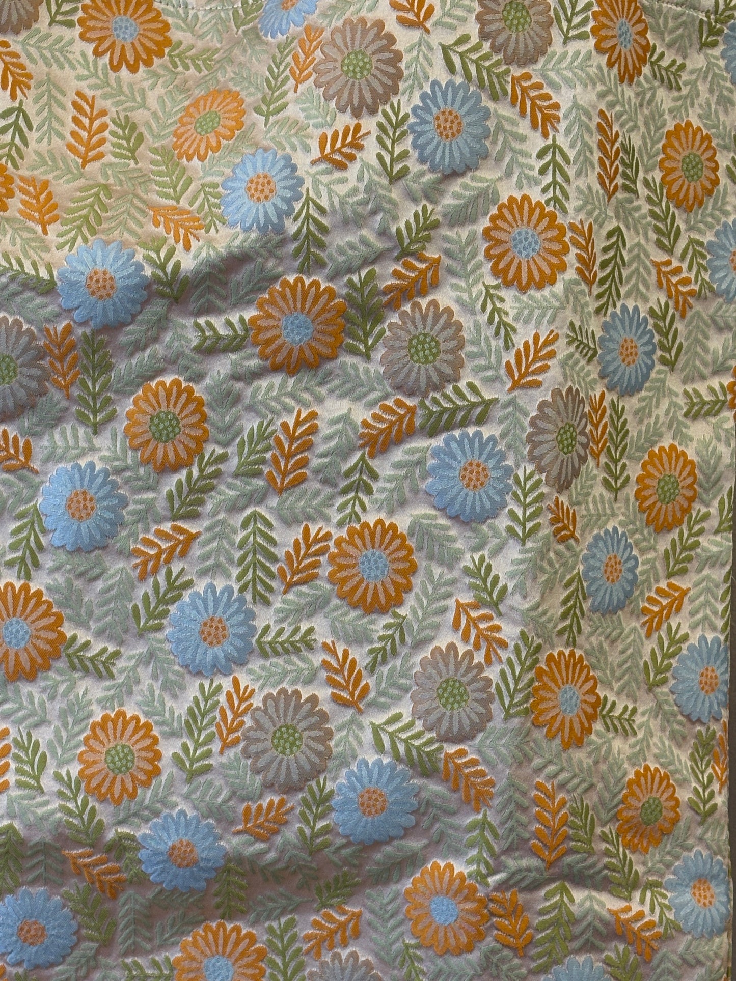 Skuldertaske i brokade restteksstil - med orange og blå blomster