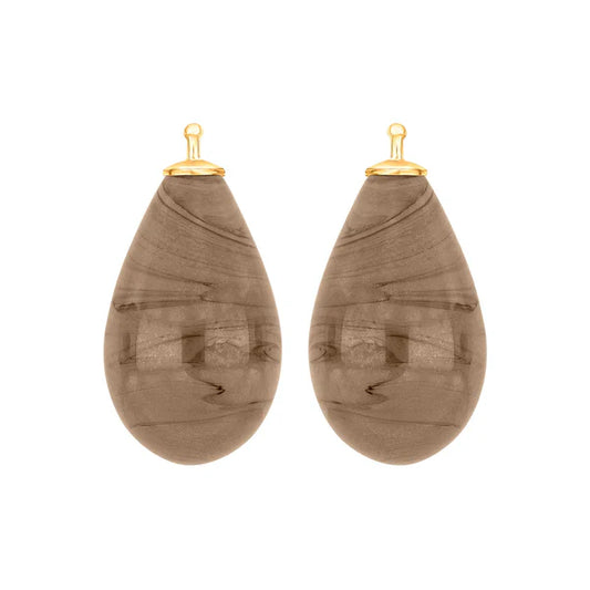 Mocca glasdråbe vedhæng forgyldt top 24x12 mm