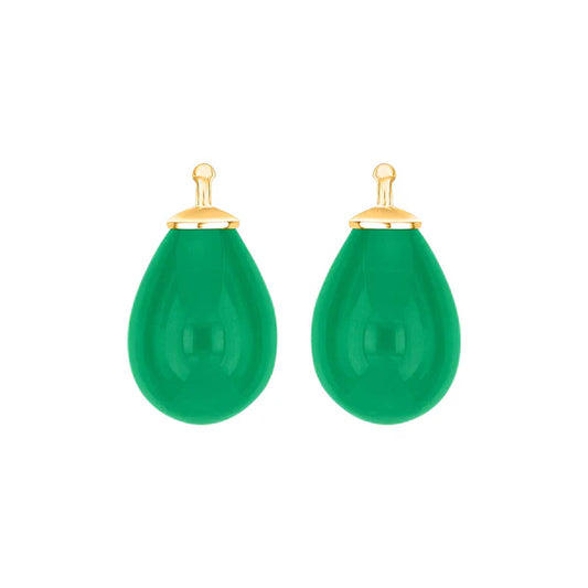 Grønne glasdråber vedhæng forgyldt top 16x11 mm