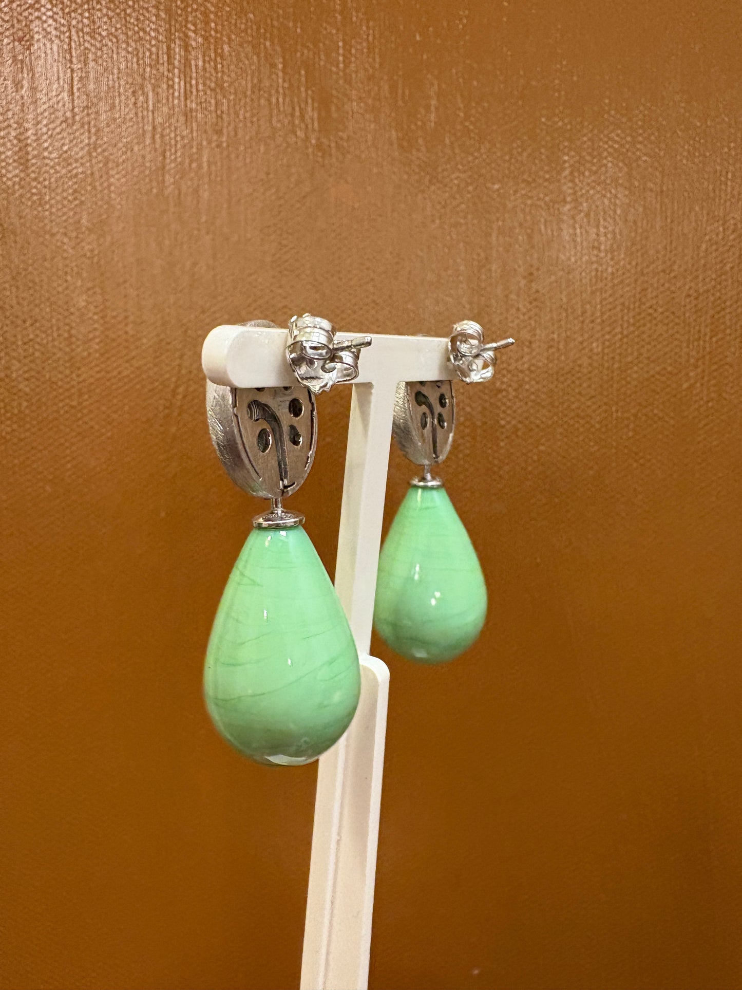 Mint grøn glasdråber vedhæng sølv top 24x12 mm