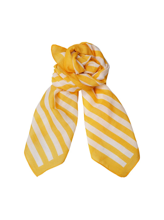 Stribet minetørklæde - Gul/hvid i bomuld & silke