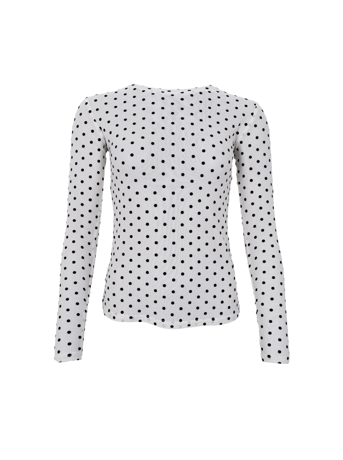 Langærmet mesh bluse med prikker - off white og sort