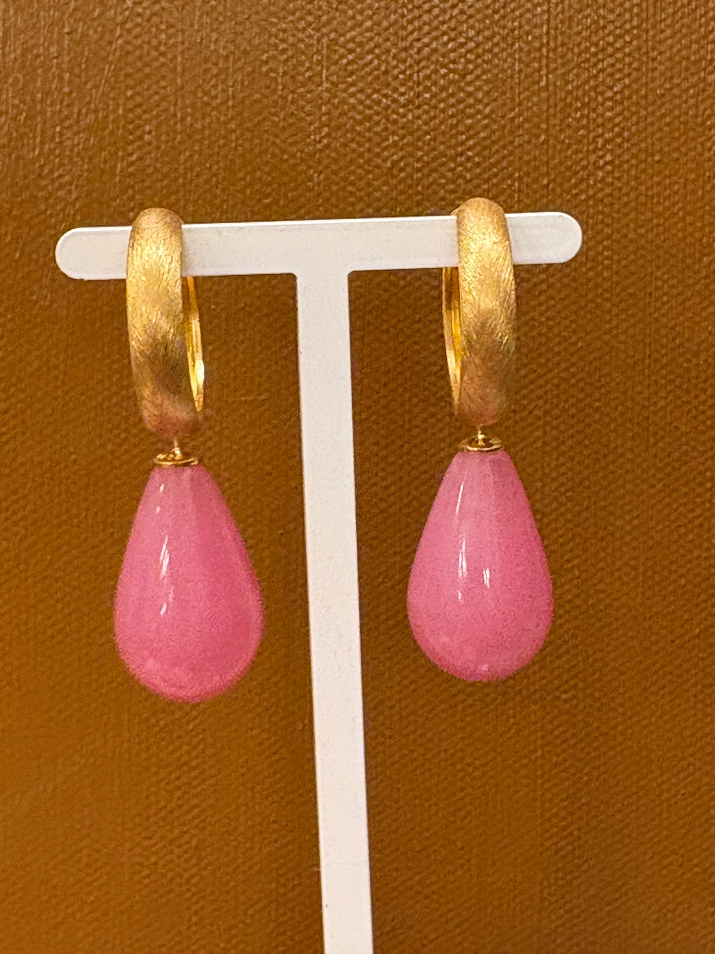 Rosa glasdråbe forgyldt top 24x12 mm