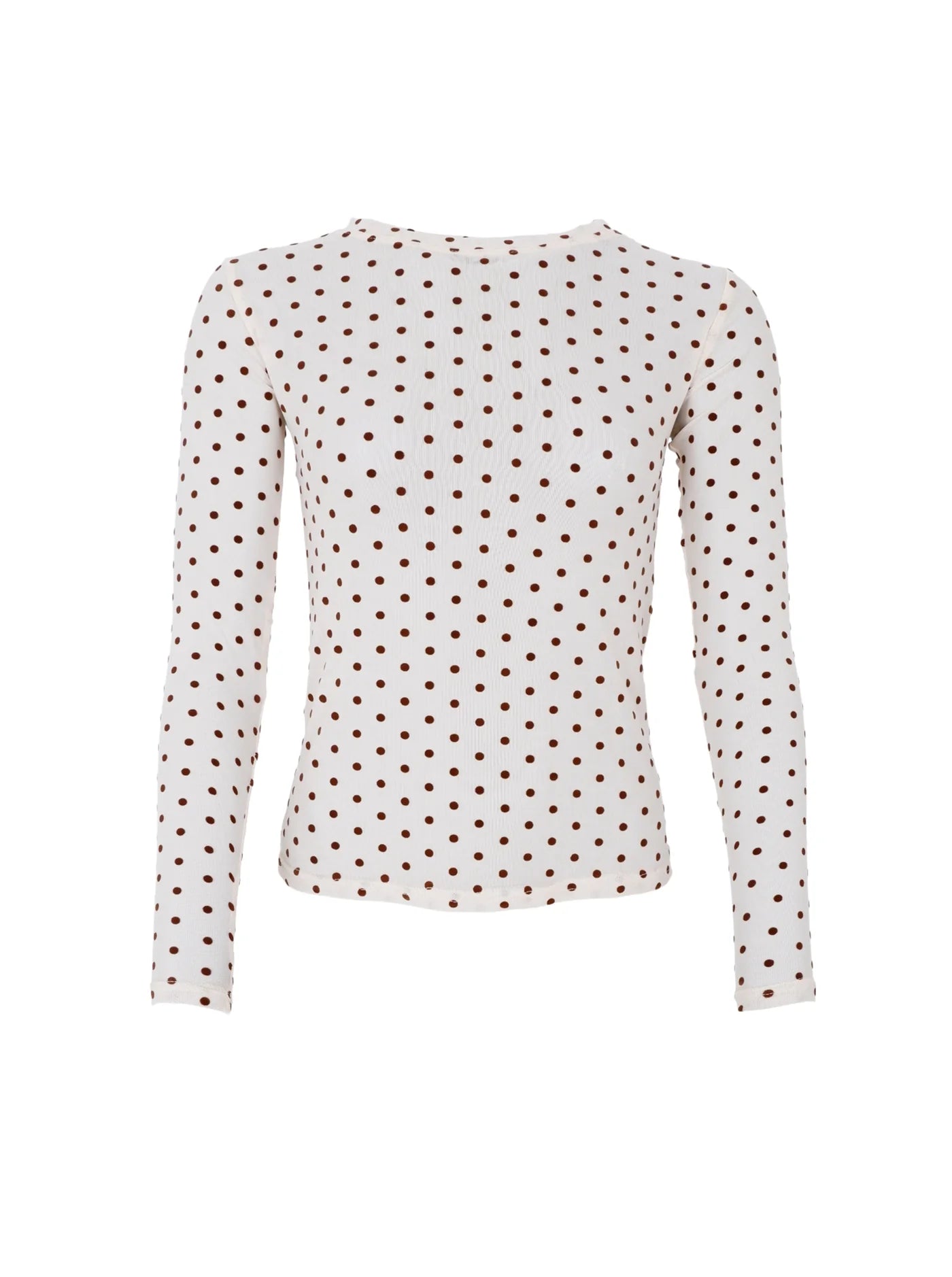 Langærmet mesh bluse med prikker – creme & brun