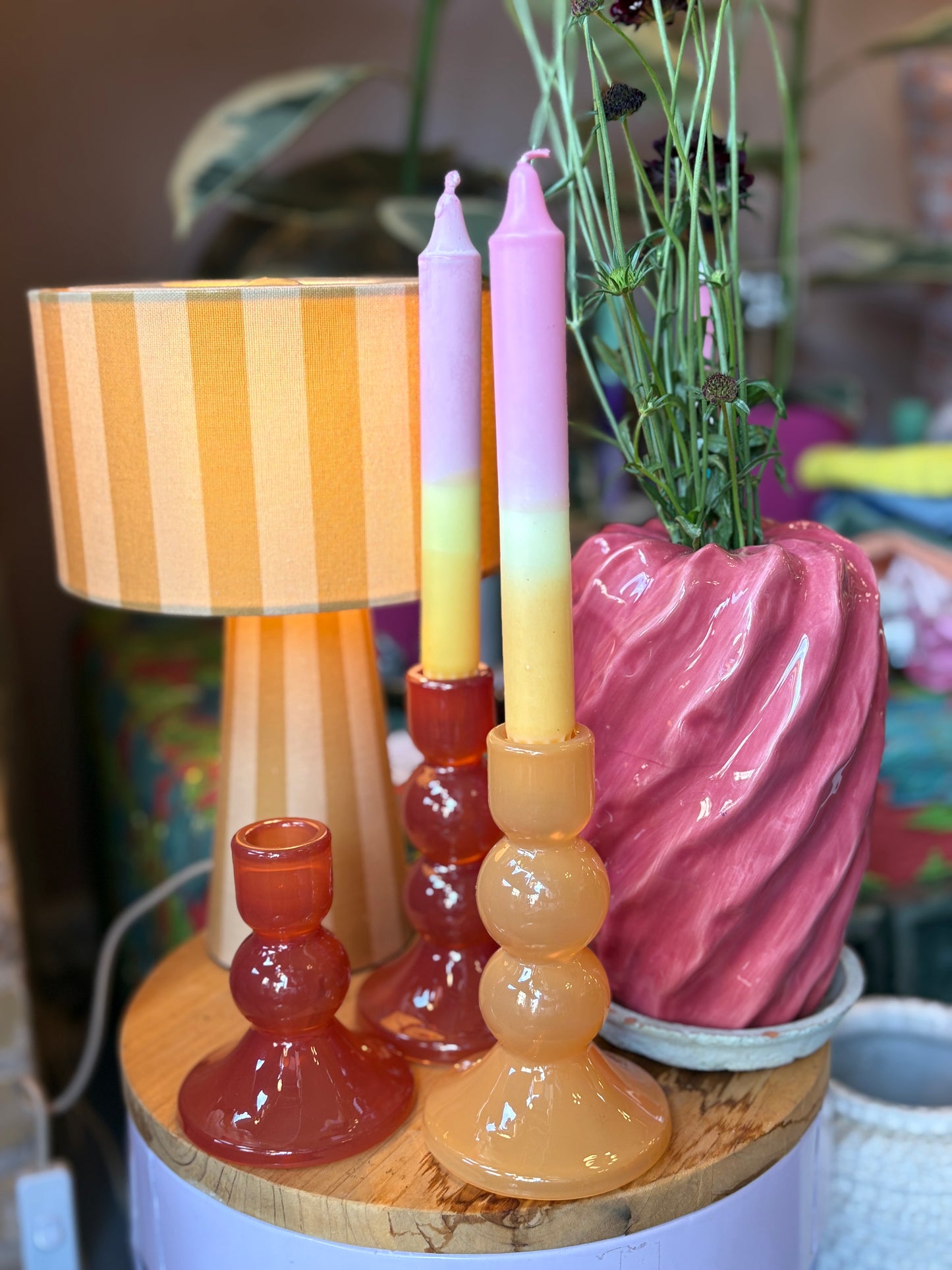Glas lysestage – Dyb orange