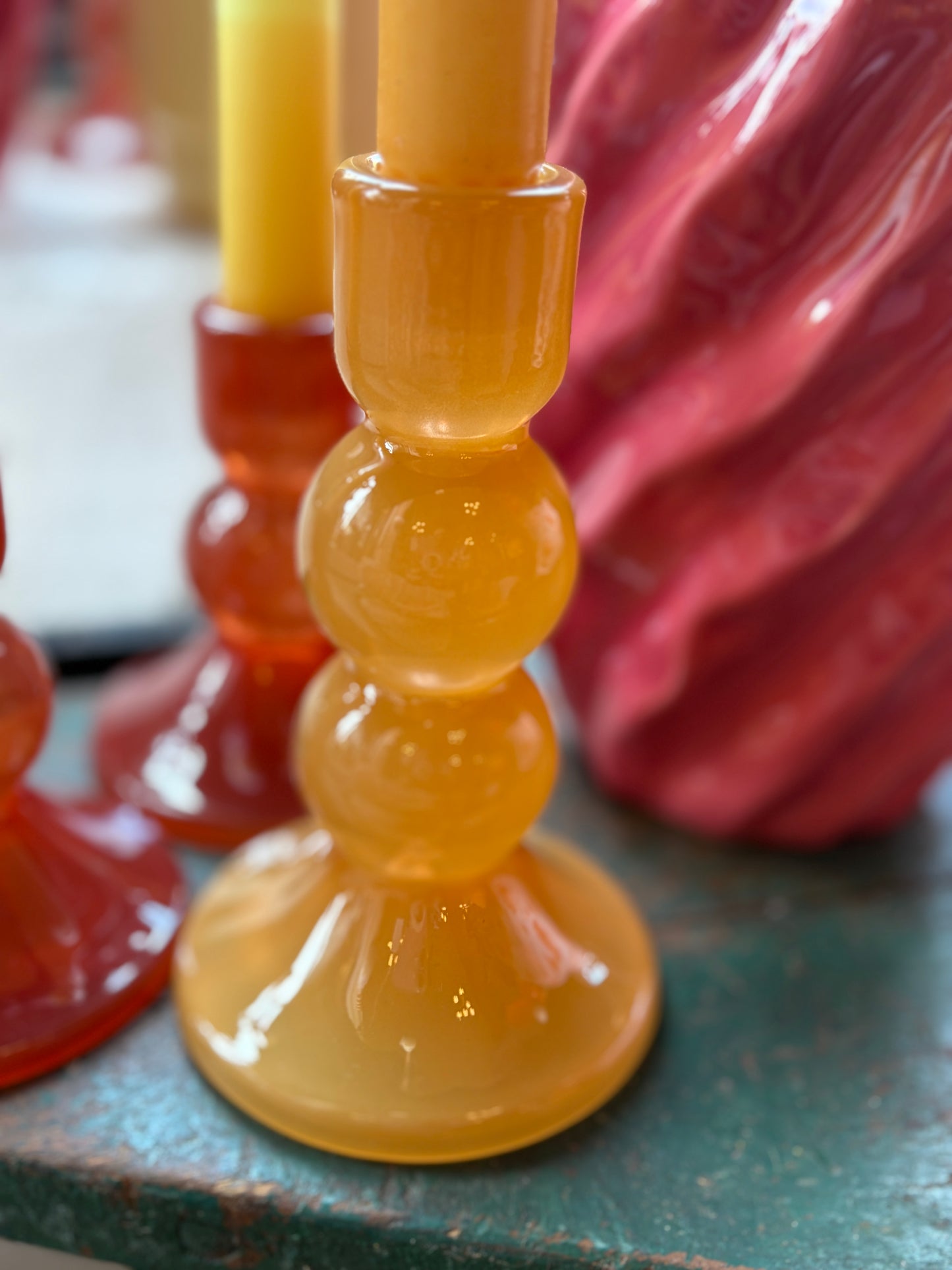 Glas lysestage – Varm gul