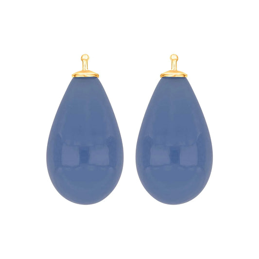 Due blå glasdråbe vedhæng forgyldt top 24x12 mm