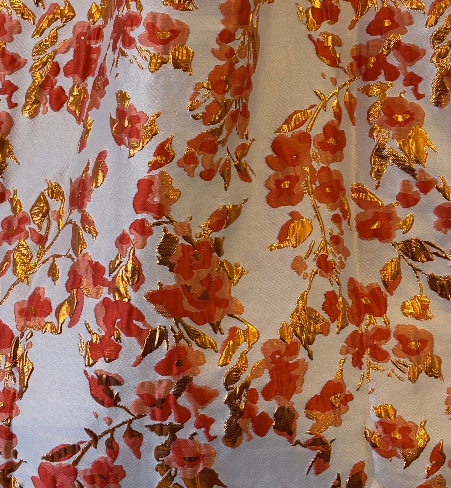 Skuldertaske i brokadeteksstil - Svag rose med orange og kobber