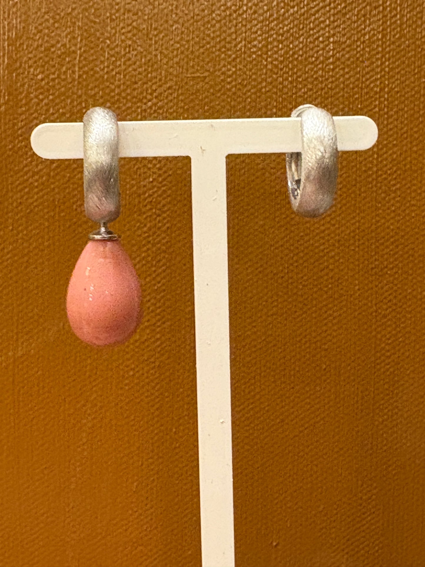 Gammel rosa glasdråbe vedhæng sølv top 16x11 mm